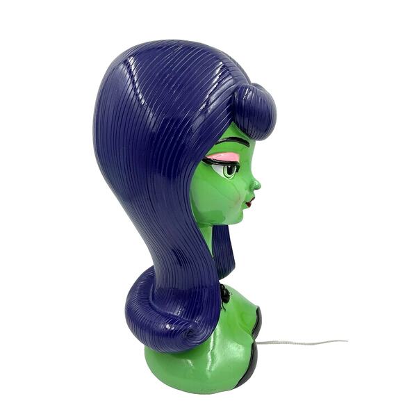 Bella Lux Halloween Bust Green Bride of Frankenstein Purple Hair LED Lighted NEW - Picture 2 of 9